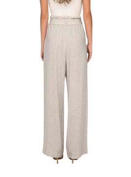 Pantaloni Only Siesta Cintura in Lino Beige per Donna.