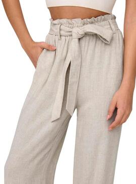 Pantaloni Only Siesta Cintura in Lino Beige per Donna.