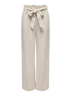 Pantaloni Only Siesta Cintura in Lino Beige per Donna.