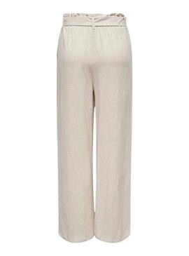 Pantaloni Only Siesta Cintura in Lino Beige per Donna.