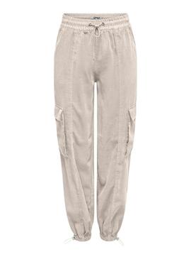 Pantaloni Only Aris Parachute Cargo Beige per Donna