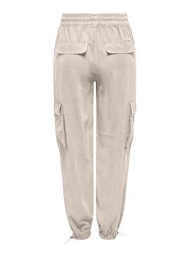 Pantaloni Only Aris Parachute Cargo Beige per Donna