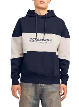 Felpa Jack and Jones Elegacy Blocking con cappuccio blu marino per uomo