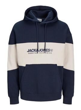 Felpa Jack and Jones Elegacy Blocking con cappuccio blu marino per uomo