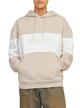 Felpa Jack and Jones Elegacy Blocking con cappuccio beige per uomo