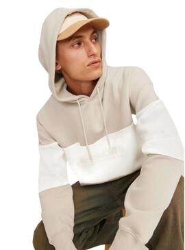 Felpa Jack and Jones Elegacy Blocking con cappuccio beige per uomo