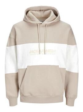 Felpa Jack and Jones Elegacy Blocking con cappuccio beige per uomo