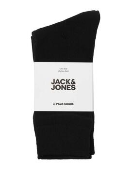 Confezione di 3 calze nere Jack and Jones per uomo.