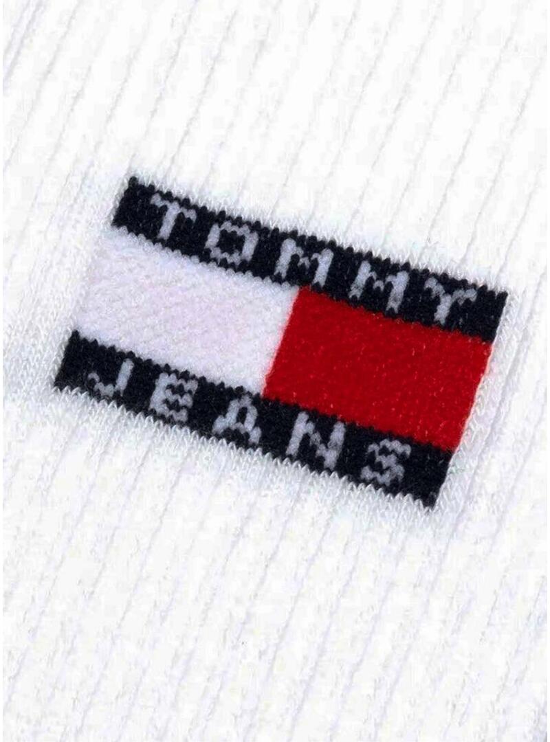 Pacco di 2 calzini Tommy Jeans bianchi con logo verticale per uomo e donna.