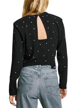 Top Pepe Jeans Ava con strass nero per donna.