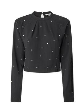 Top Pepe Jeans Ava con strass nero per donna.