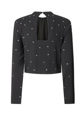 Top Pepe Jeans Ava con strass nero per donna.