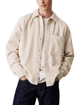 Camicia sovrapposta beige in velluto a coste Calvin Klein Jeans per uomo