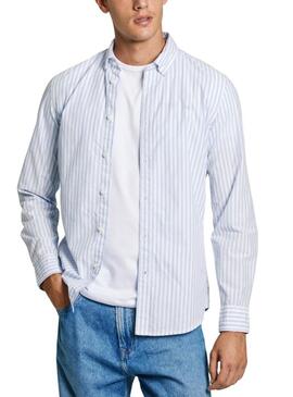 Camicia a righe blu Pepe Jeans Ander per uomo