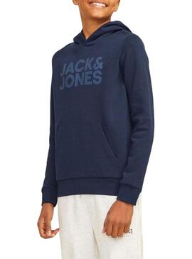 Felpa con cappuccio Jack and Jones Corp logo blu navy per bambino