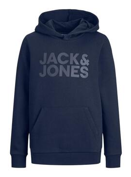 Felpa con cappuccio Jack and Jones Corp logo blu navy per bambino