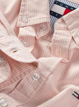 Camicia Tommy Jeans Stripe Oxford rosa per uomo