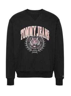 Felpa Tommy Jeans Varsity Tiger nera per uomo.