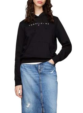 Felpa con cappuccio nera Tommy Jeans Linear per donna