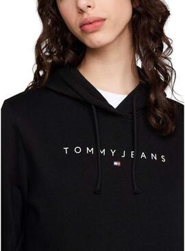 Felpa con cappuccio nera Tommy Jeans Linear per donna