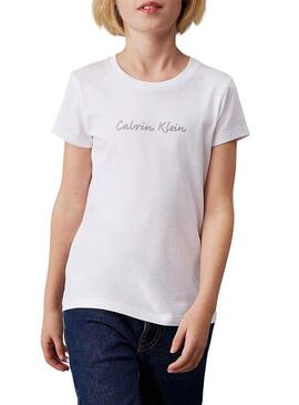 Maglietta Calvin Klein Script bianca per bambina