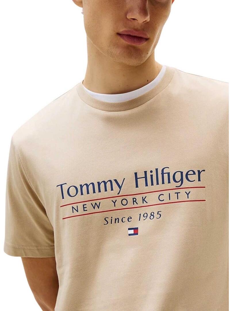 Maglietta Tommy Hilfiger Stack beige per uomo