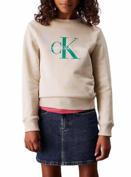 Felpa Calvin Klein Monogram Terry beige bambini.