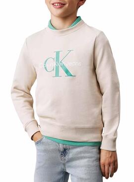 Felpa Calvin Klein Monogram Terry beige bambini.