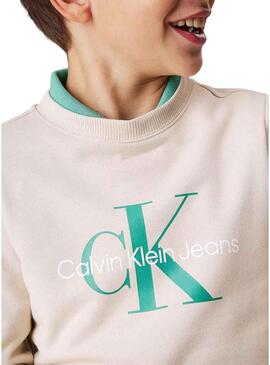 Felpa Calvin Klein Monogram Terry beige bambini.