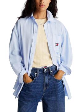 Camicia Tommy Jeans Badge blu per donna