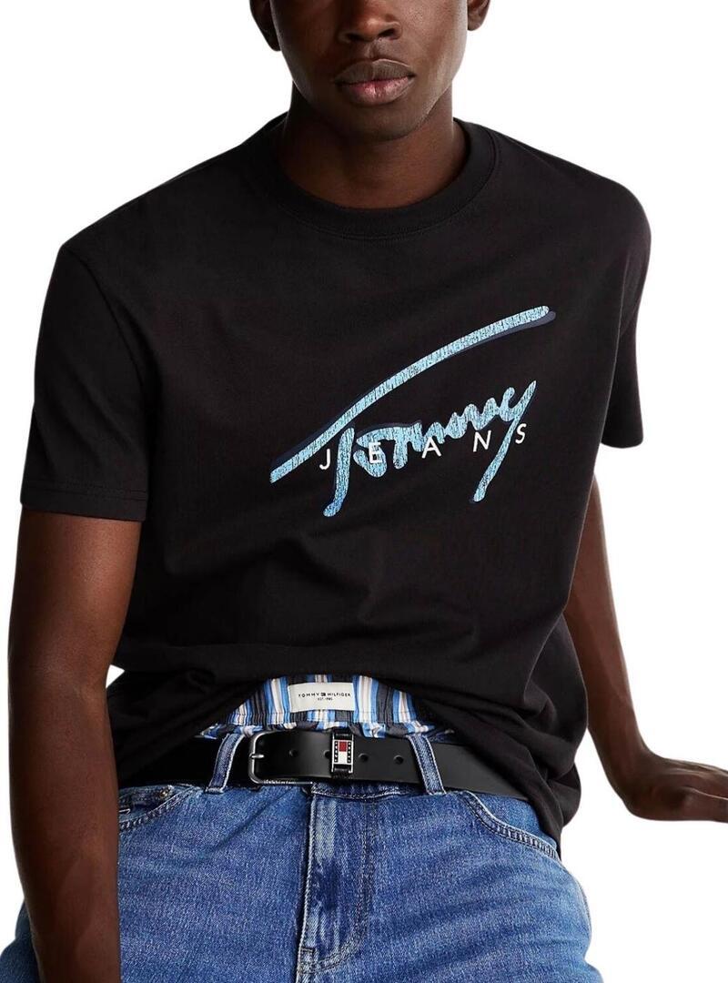 Maglietta Tommy Jeans Signature nera per uomo