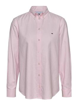 Camicia a righe rosa Tommy Jeans Oxford per donna.