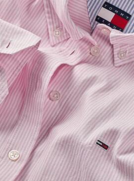 Camicia a righe rosa Tommy Jeans Oxford per donna.