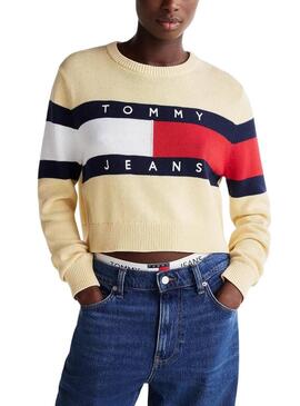 Maglia Tommy Jeans Center Flag gialla per donna