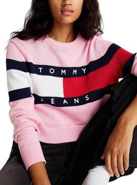 Maglia Tommy Jeans Center Flag rosa per donna