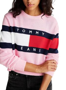 Maglia Tommy Jeans Center Flag rosa per donna