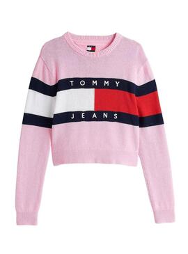 Maglia Tommy Jeans Center Flag rosa per donna