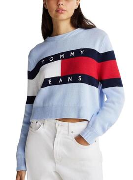 Maglia Tommy Jeans Center Flag blu per donna