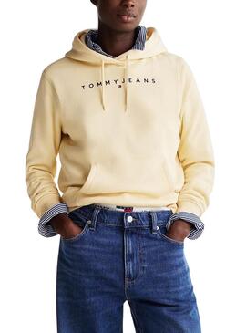 Felpa Tommy Jeans Linear Hoodie gialla per donna