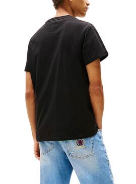 Maglietta Tommy Jeans Linear Chest nera per uomo