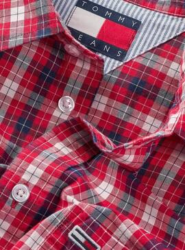 Camicia Tommy Jeans Poplin Check rossa per uomo