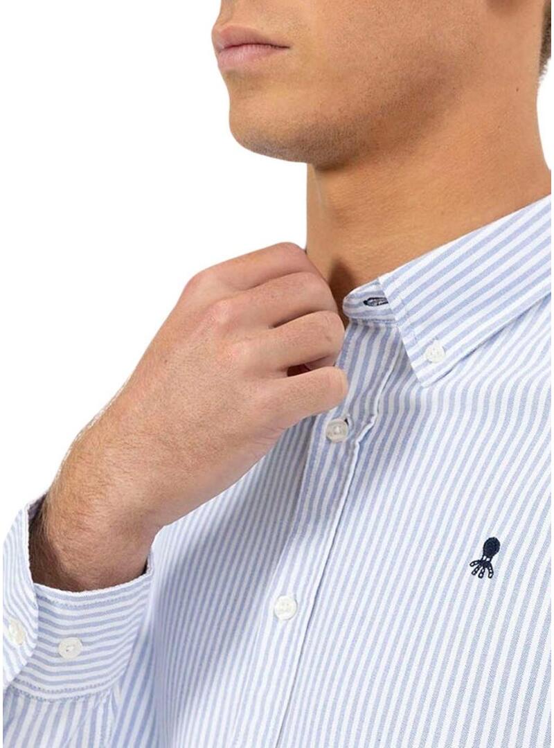 Camicia El Pulpo a righe bianche e blu con polpo per uomo.