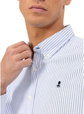 Camicia El Pulpo a righe bianche e blu con polpo per uomo.