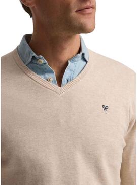 Jersey Silbon V neck beige per uomo