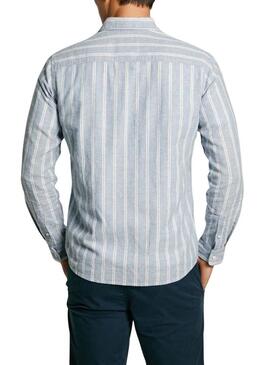 Camicia Pepe Jeans Artor in lino a righe blu per uomo