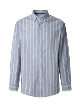 Camicia Pepe Jeans Artor in lino a righe blu per uomo