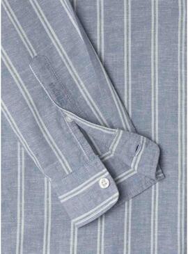 Camicia Pepe Jeans Artor in lino a righe blu per uomo