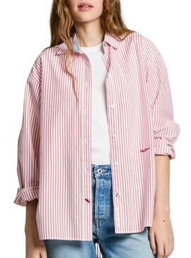 Camicia Pepe Jeans Clem rossa e bianca per donna