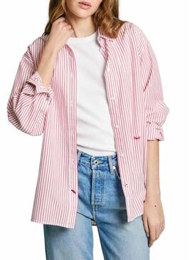 Camicia Pepe Jeans Clem rossa e bianca per donna