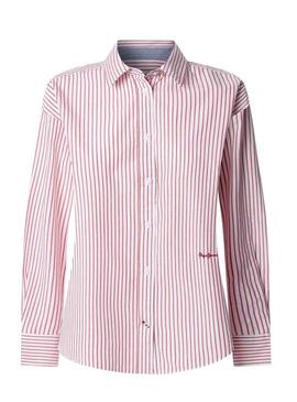 Camicia Pepe Jeans Clem rossa e bianca per donna